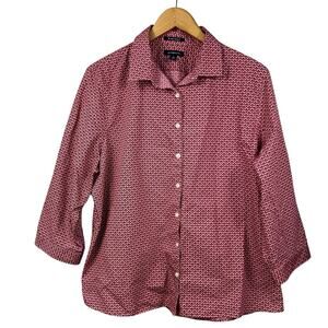 Lands End Pink Maroon No Iron Supima Button Down Shirt Size 18 Collared